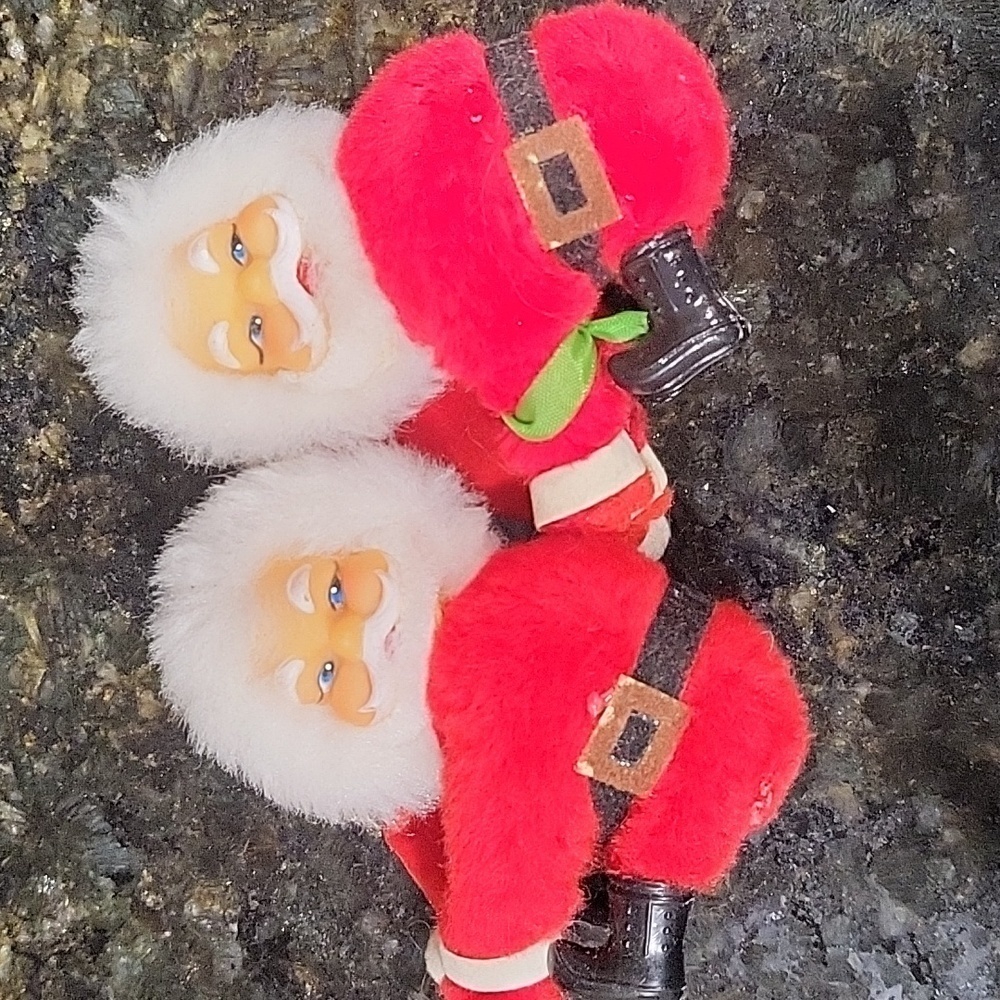 2 Christmas Santa Ornaments Vintage Clip On Tree or Candle Red 1979 Dan-Dee